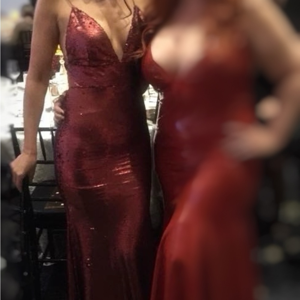 Club L London Sexy Red Sequin Spaghetti Strap Gown